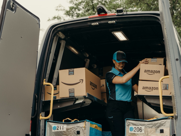 Amazon Delivery Worker Inside A Van