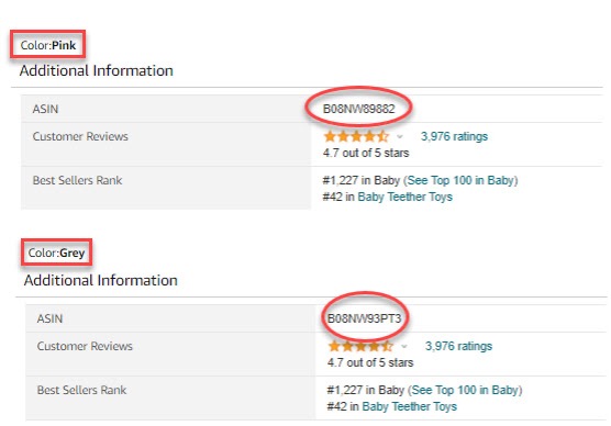 Each product variation requires a different ASIN and Amazon Barcode