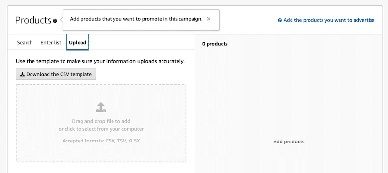 sponsored display ads products upload