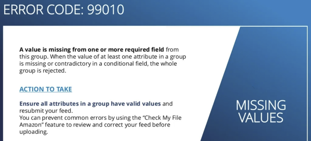 Amazon Listing Error 99010 Missing Attribute Group Values