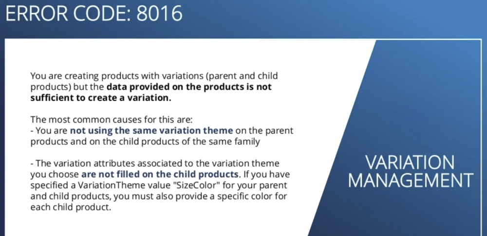 Amazon Listing Error Code 8016 Product Variation Management Issues