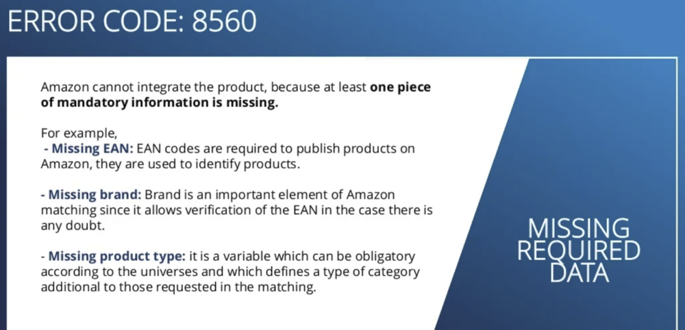 Amazon Listing Error Code 8560 Mandatory Data Missing