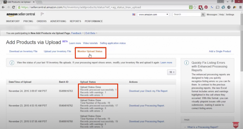 Check Your Amazon Product Flat File Upload Results Check For Format Error Messages
